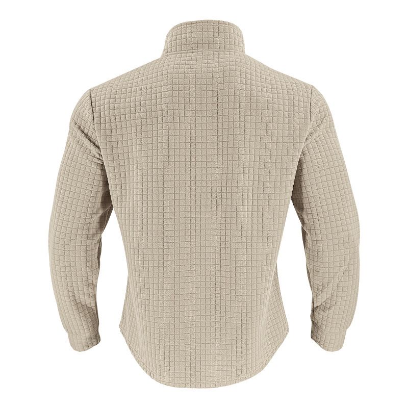 Men's Casual Pullover Sweatshirt With Jacquard Design, Stand Collar & Half-Zip, Loose Fit, Autumn/Winter Essential_voghion.com