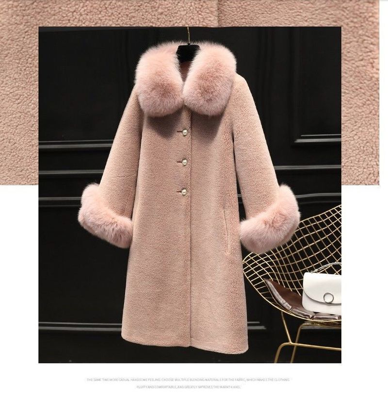 Luxuriöser Kunstpelzmantel, Damen-Wintermantel mit Kunstfuchspelzkragen, warme, elegante Oberbekleidung in Übergröße (erhältlich in 8 Größen, Creme/Beige/Mokka)_voghion.com
