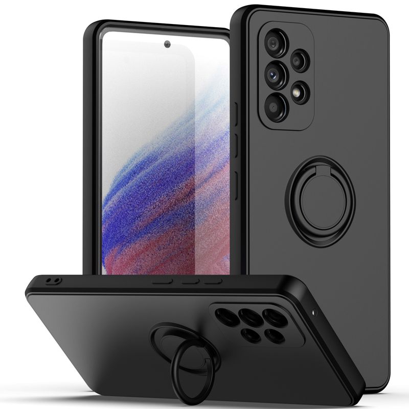 Stand Ring Holder Strap Case For Samsung Galaxy S22 S21 FE Note20 Ultra A73 A53 A33 A23 A13 5G A32 A52 A72 Liquid Silicone Cover_voghion.com