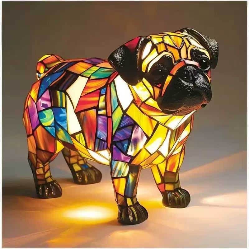 New Dog Series Resin Ornaments LED Night Light Art Animal Statue Creative Home Desktop Decoration_voghion.com
