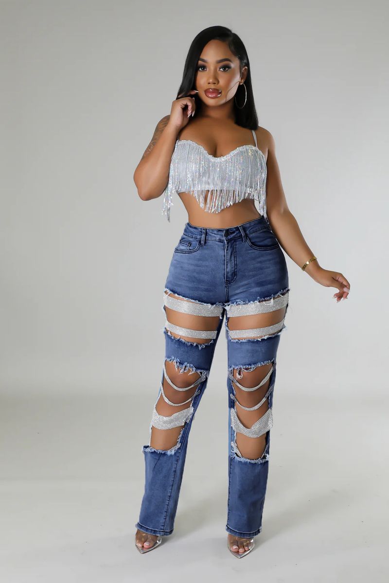Women's Clothing Hot Girl Summer Pants Holes Heavy Beaded Beaded Stretch Jeans Trousers Women Jeans_voghion.com