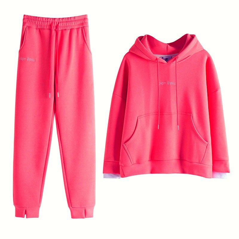 Dameklær Tykk fløyelsgenser med hette Damedress Bokstaver Sport Fritid Mote Vestlig stil Todelt dress_voghion.com