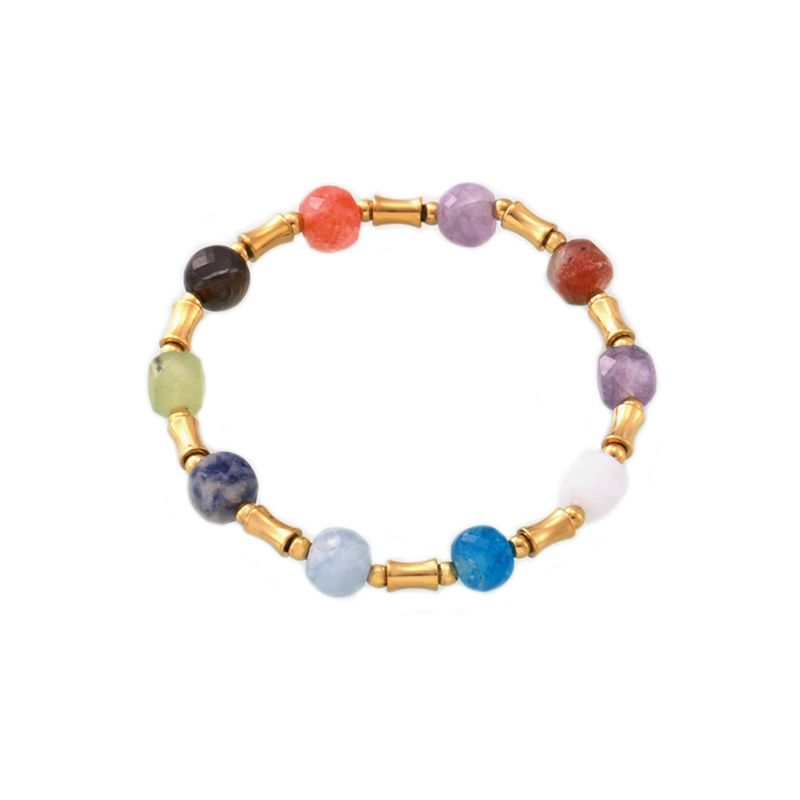 Bohemian Creative Color Dopamine Natural Stone Bead Bracelet Titanium Steel Niche Design_voghion.com