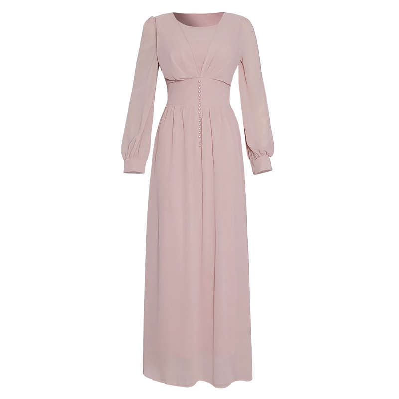 Dameskleding Moslim damesgewaad effen kleur chiffon puntige tuniekjurk Moslim Abaya_voghion.com