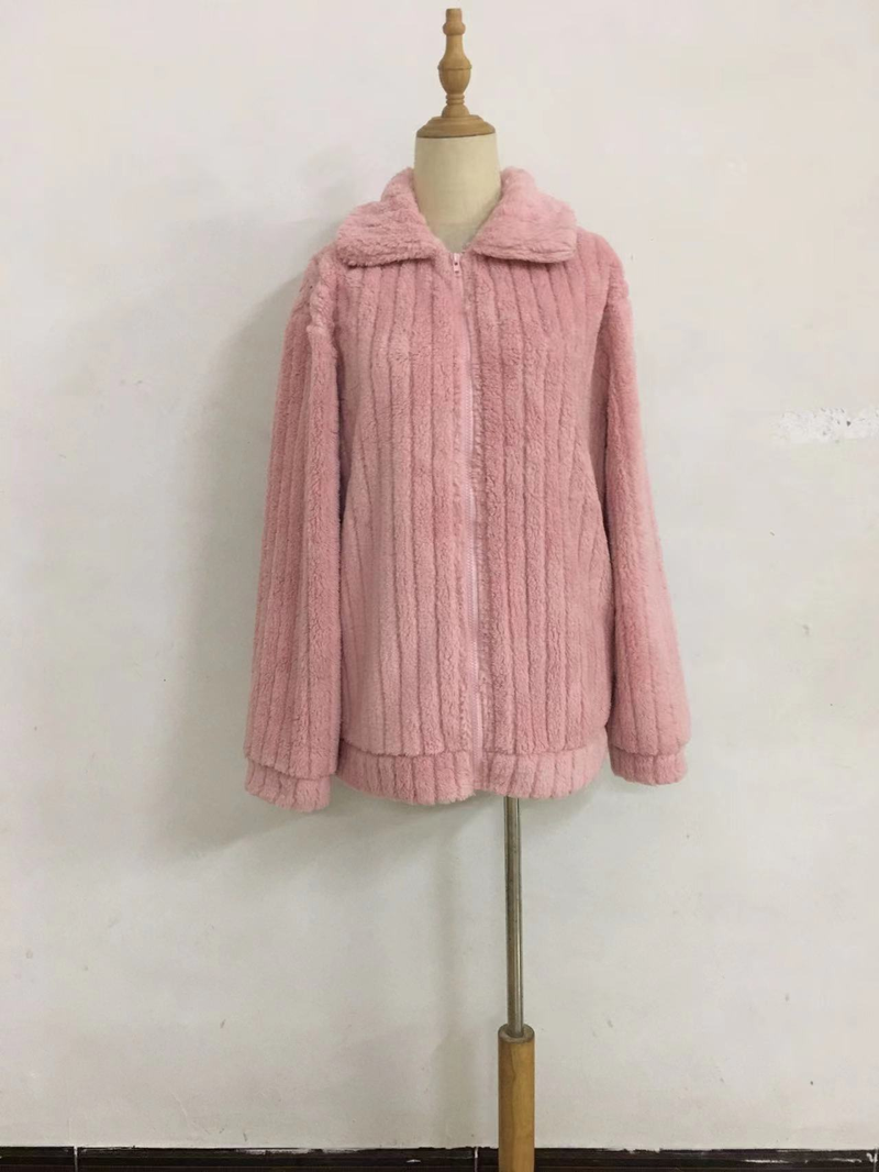 Women's Ribbed Fleece Zip-Up Jacket With Lapel Collar - Short Length Cozy Outerwear For Autumn & Winter (Multiple Colors & Sizes Available)_voghion.com