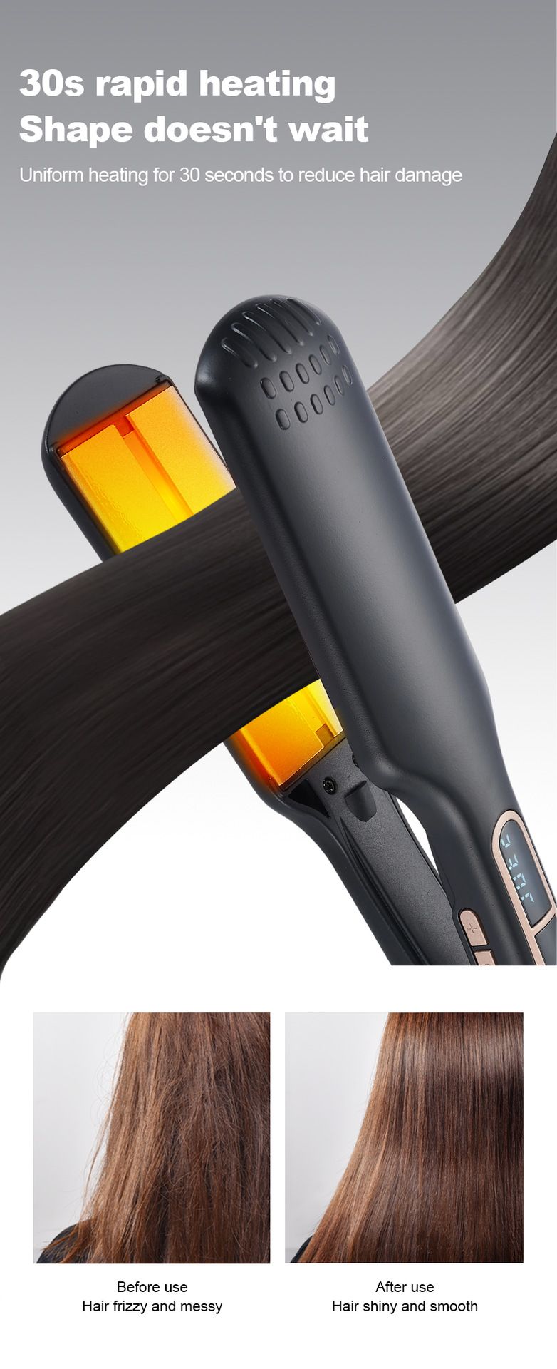 Piastra per capelli elettrica a doppio uso, professionale, con riscaldamento rapido in 10 secondi, per arricciare e lisciare i capelli a infrarossi_voghion.com