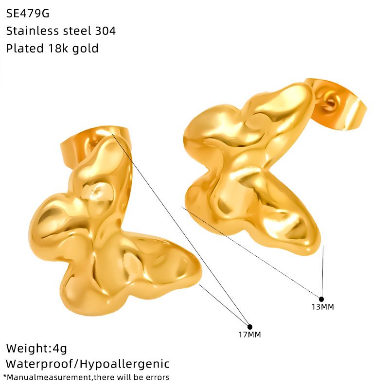 Earrings Unisex Jewelry Fashion Exaggerated Gold Stainless Steel Concave And Convex Hammer Pattern Prismatic Symmetrical Earrings_voghion.com