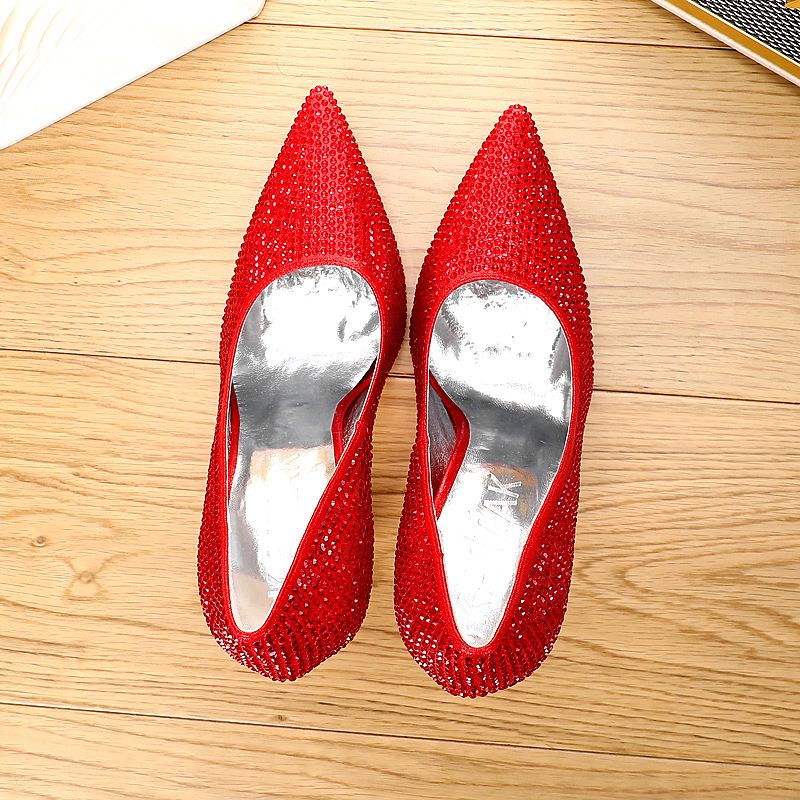 Scarpe con tacco alto da donna, piene di diamanti, borse e scarpe, abito da due pezzi, festa di nozze, borsa da sera lucida con strass_voghion.com