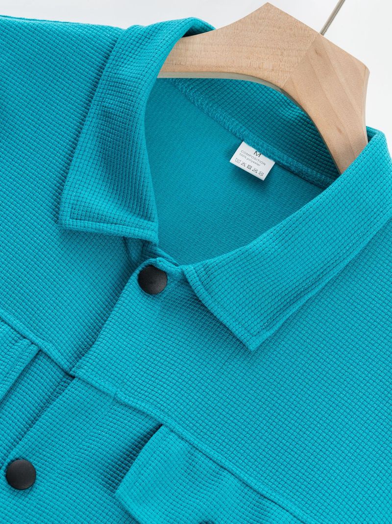 Men's Waffle-Knit Long Sleeve Jacket – Lightweight Casual Open Front Coat With Pockets, Solid Color Loungewear For Fall (S-Xxxl)_voghion.com