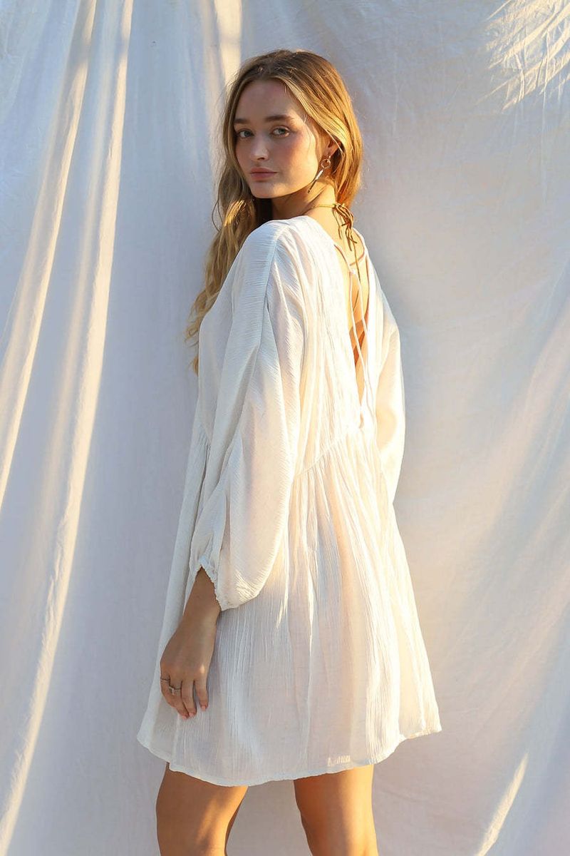 Costume da spiaggia da donna in tessuto antirughe a maniche lunghe e bikini da vacanza con gonna a V profonda_voghion.com