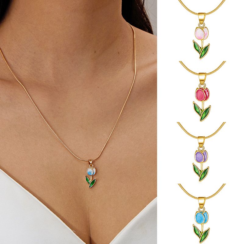 Ins Style New Tulip Necklace Bracelet Anklet Set, Female Creative Versatile Snake Bone Collarbone Chain_voghion.com
