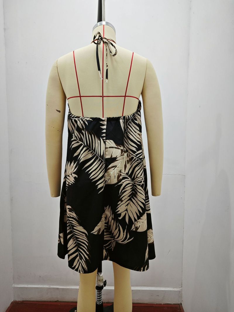 2025 Summer Printed Shoulder Hanging Neck Strap Loose Women's Dress For Women_voghion.com
