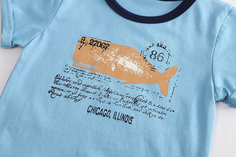 Meninos Verão 2024 Novo Bebê Moda Casual Gola Redonda Carta Golfinho Manga Curta Conjunto de Duas Peças_voghion.com