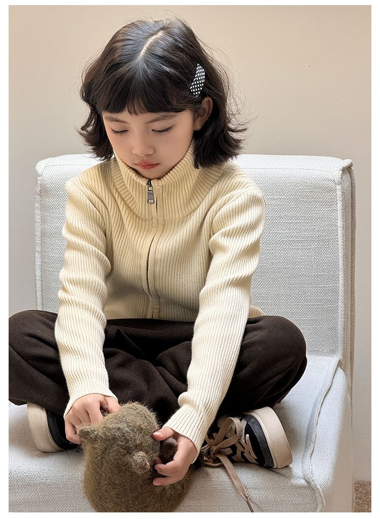 "Rollkragen-Cardigan im koreanischen Stil mit Doppelreißverschluss für Mädchen – Warme Strickpulloverjacke für Winter und Herbst mit All-Match-Design"_voghion.com