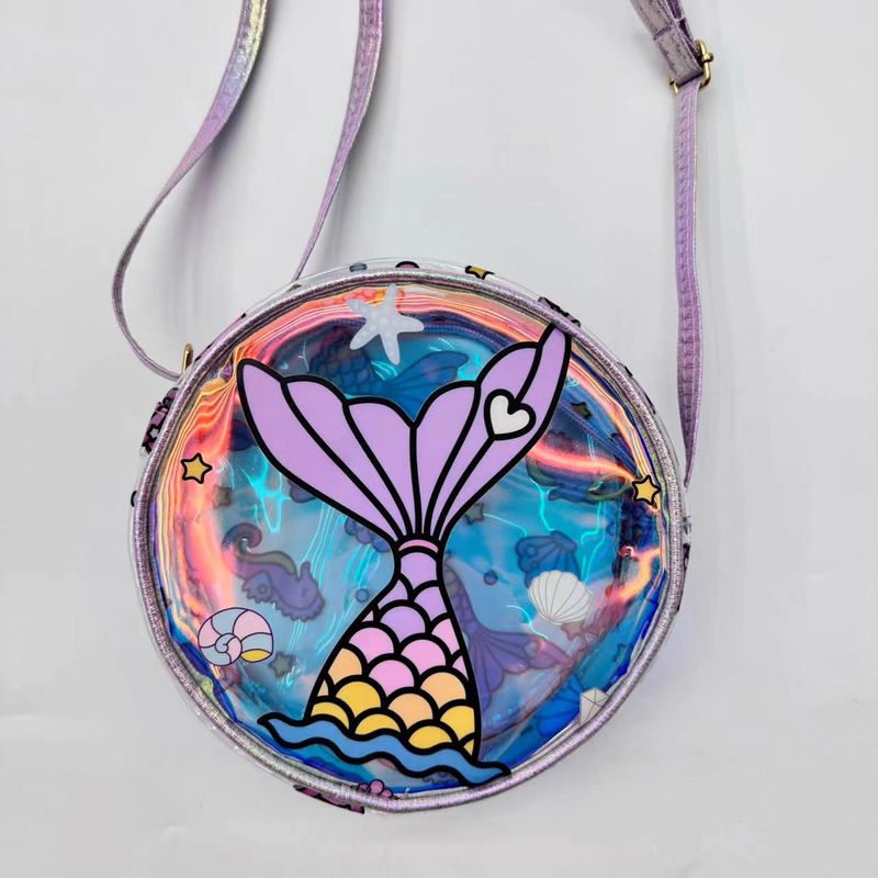 Borsa a tracolla con tracolla trasparente a forma di sirena laser, stile cartoon, all'ingrosso, 2024_voghion.com