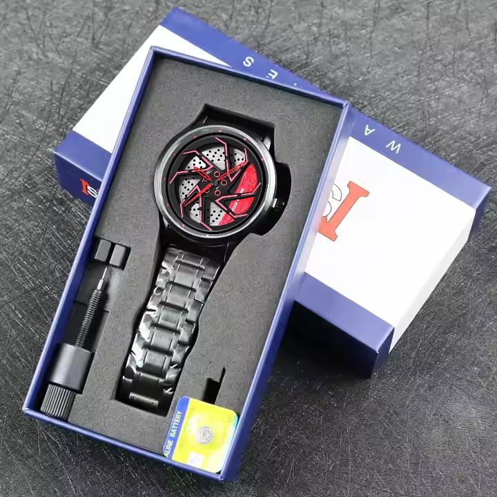 Steel Band Personality Cool Men's Quartz Watch Trend Fashion Rotating Car Outline Watch Box_voghion.com