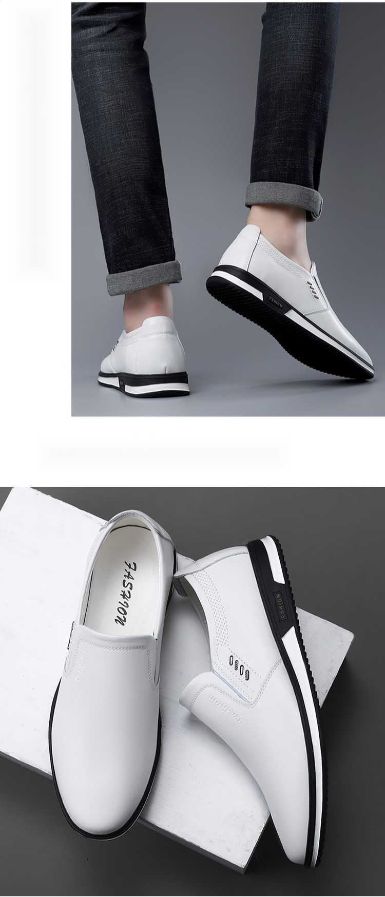 Spring and Autumn New Daily Casual Men's Genuine Breathable Leather Soft Bottom White Single Shoes _voghion.com