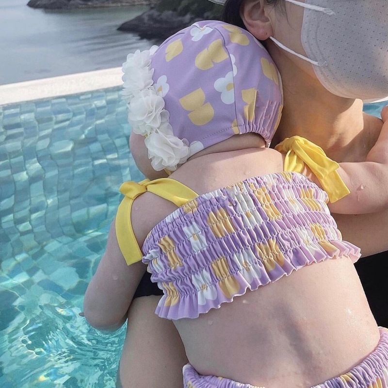 Adorable maillot de bain fleuri pour bébé fille avec bonnet – Tissu en soie lait douce, design coréen élégant pour 0 à 4 ans_voghion.com