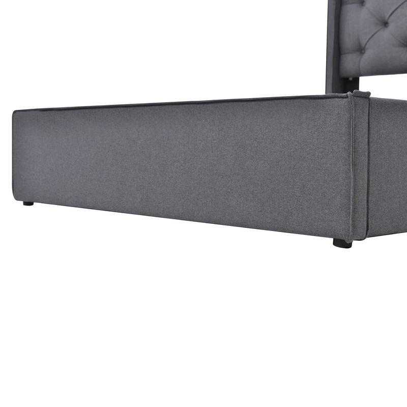 Cadre de lit coffre hydraulique avec sommier à lattes, lit double rembourré moderne 140 x 200 cm, tissu coton, gris, structure en métal_voghion.com