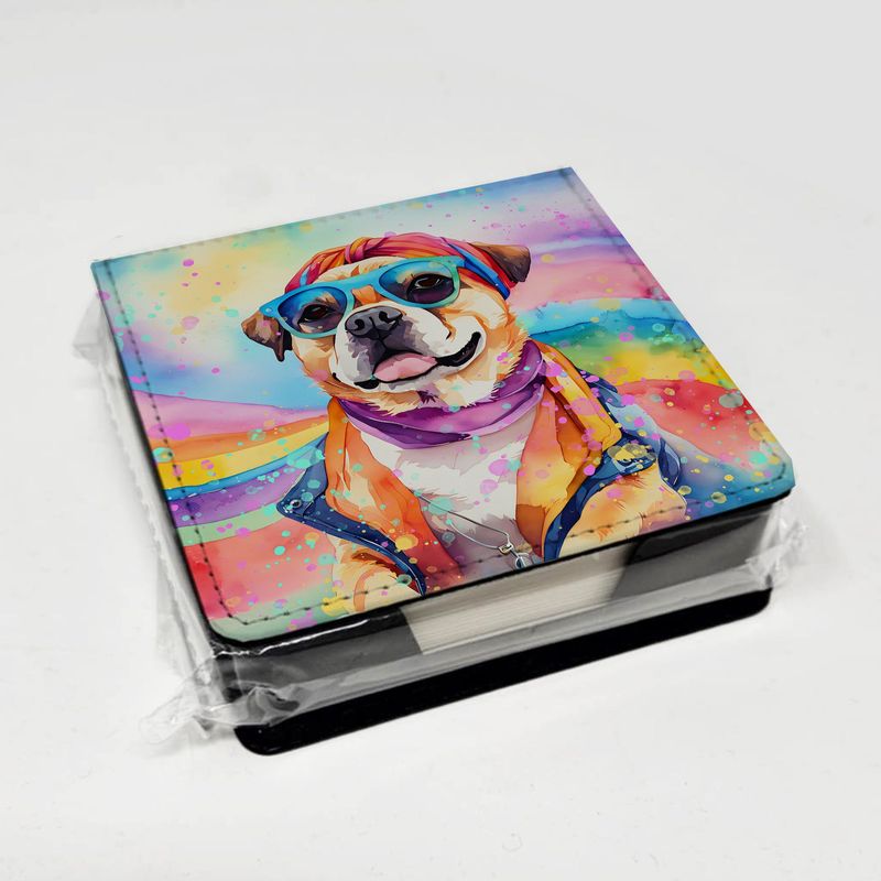 Pug Hippie Dawg PU Leather Note Paper Holder With Artist-Designed Cover, Desk Accessory, Office Gift_voghion.com