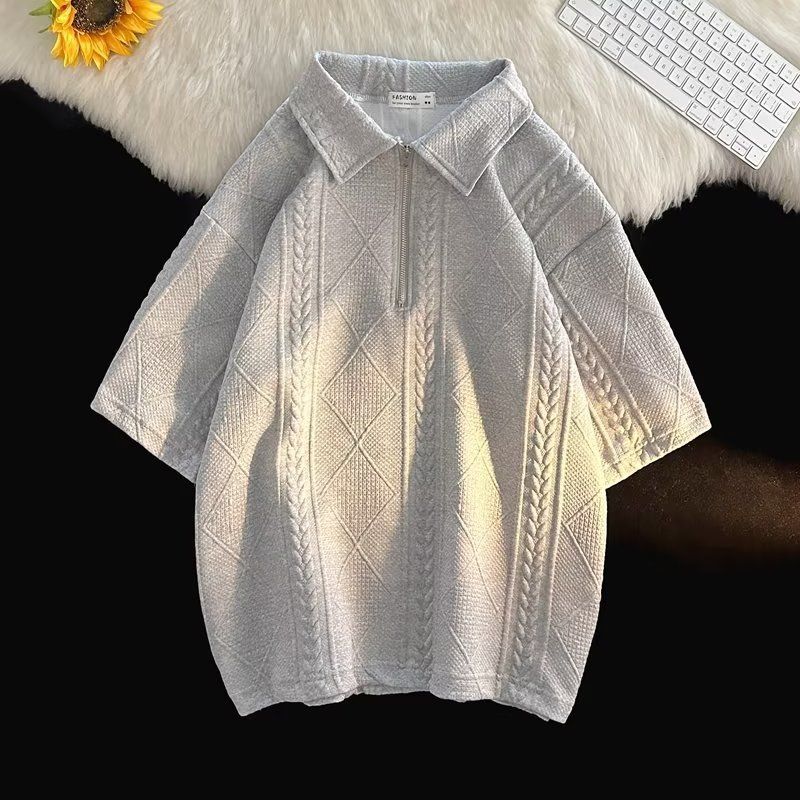 Waffel-Poloshirt, kurzärmelig, T-Shirt, Shorts, Sommer, lockere Kleidung, trendiges Top-Hosen-Set für Herren_voghion.com