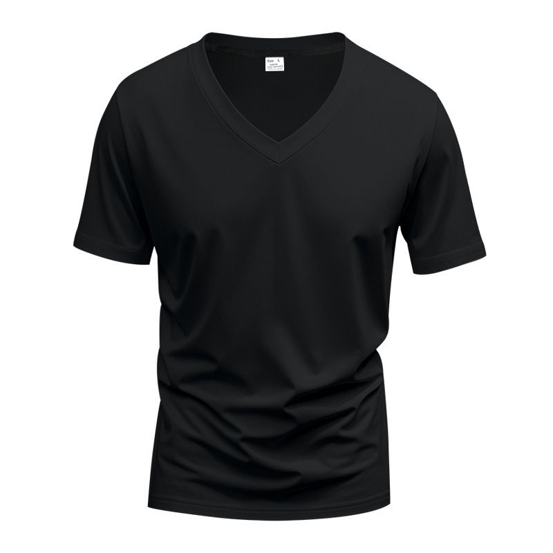 Herrenbekleidung T-Shirt Einfarbig V-Ausschnitt Kurzarm Sommer Neue Große Größe Trend Tops_voghion.com