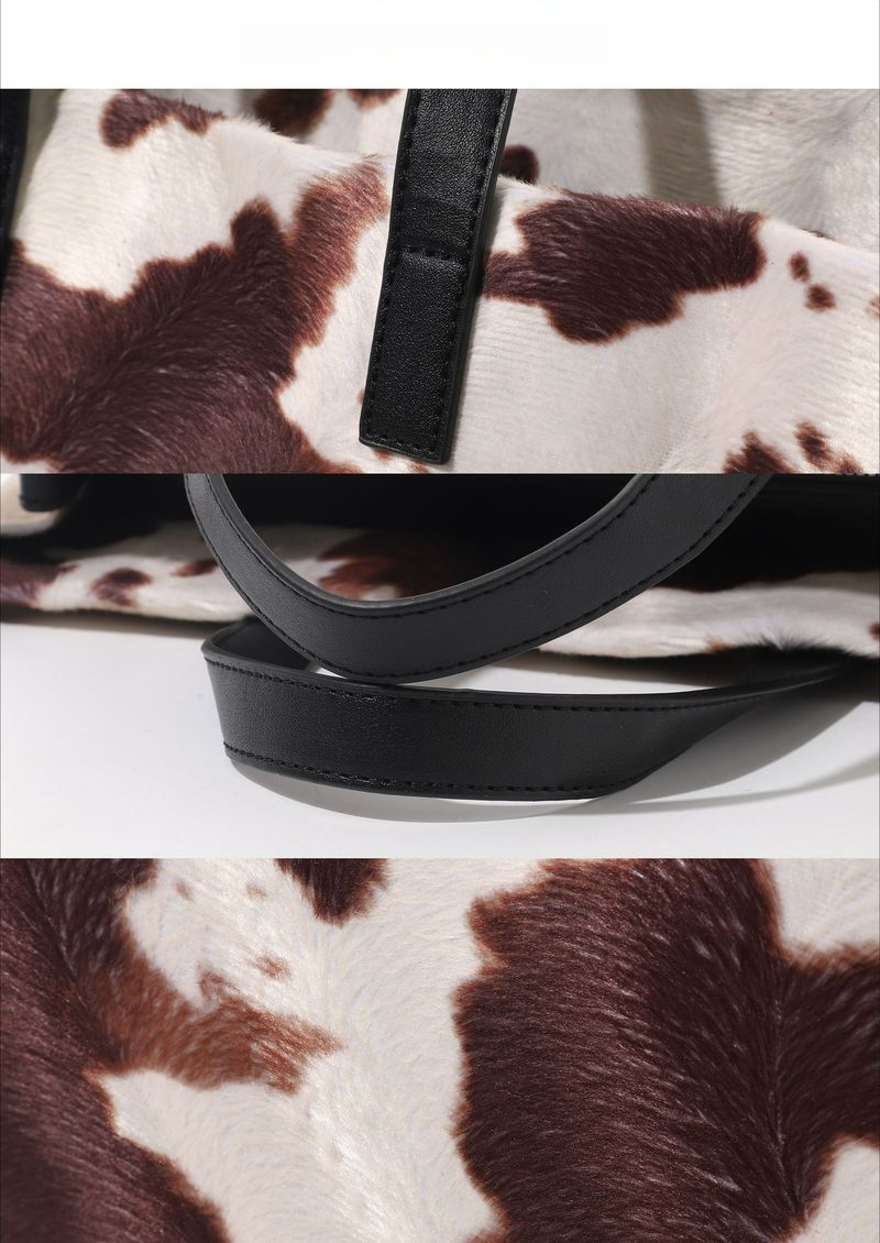 Cow Print Plush Tote Bag Women's Retro Leopard Print Plush Tote Bag Shoulder Bag Messenger Bag_voghion.com