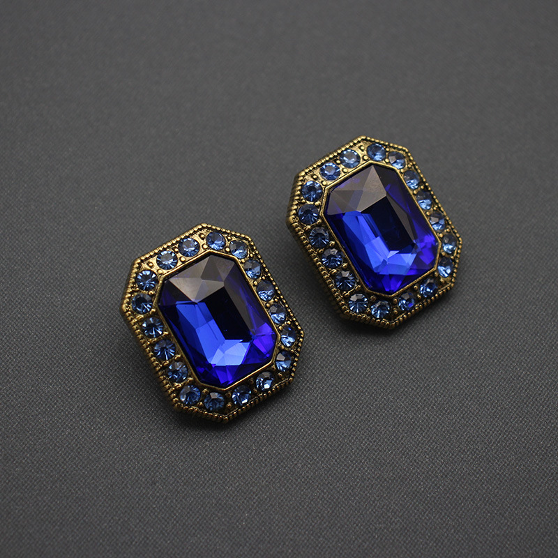 Women's Earrings Foreign Trade Jewelry Czech Large Rhinestone Inlaid Emerald Gemstone Earrings Silver Needle Old Middle Ages_voghion.com