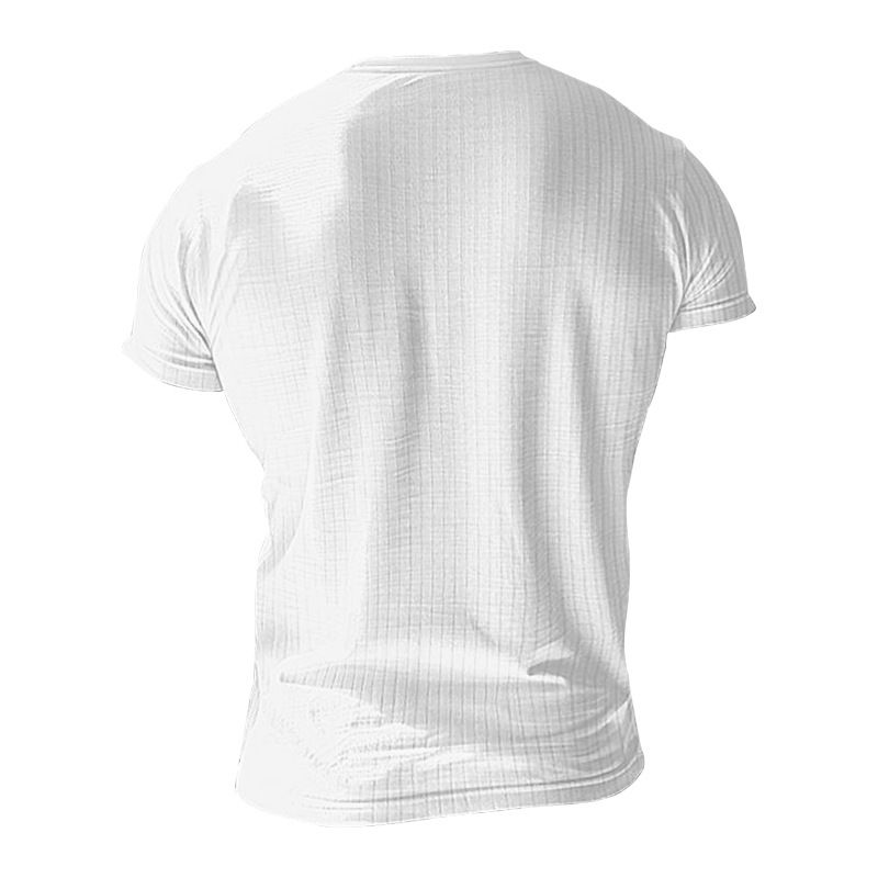Solid Color Men's New Summer Versatile Short Sleeved Henley Shirt Casual Knitted T-shirt_voghion.com