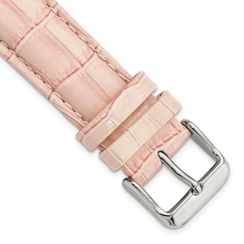 DeBeer 22mm Pink Crocodile Grain Chronograph Leather With Silver-tone Buckle 7.5 Inch Watch Band_voghion.com