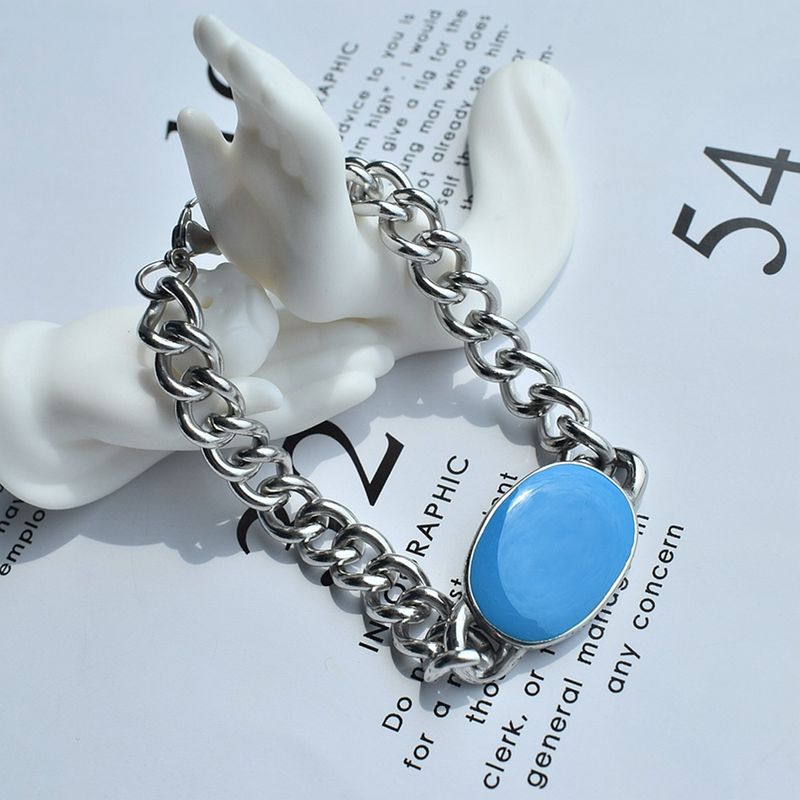 Bracciale a catena curva Salman Khan in resina blu cubana da uomo Hip Hop_voghion.com