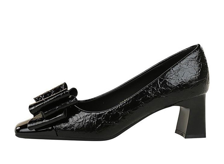 5299-H58 Koreanische mode frauen schuhe, dicken mittleren ferse, flach mund spleißen, platz farbe blockiert kappe, bogen,_voghion.com