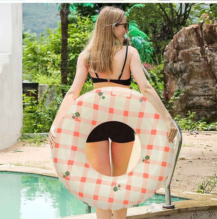 Eco-Friendly PVC Checkered Pool Float - Extra Thick & High Buoyancy Inflatable Swim Ring (Non-Toxic Max 330lbs Water Play Includes Repair Patch)_voghion.com