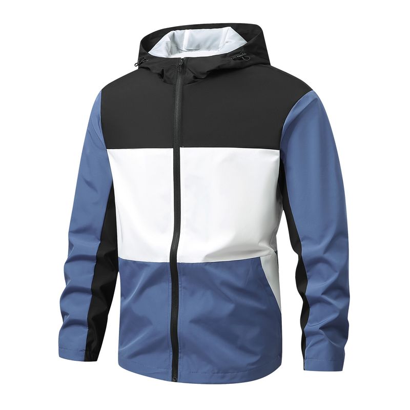 Slim-Fit-Kapuzenjacke für Herren – Leichte Polyester-Windjacke mit Stehkragen für Outdoor- und Freizeitkleidung (Grün, Blau)_voghion.com