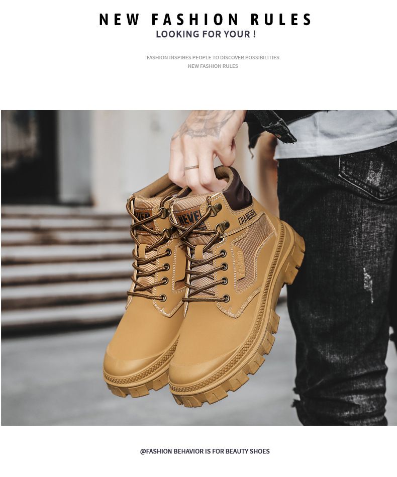 Martin Boots Men's High-top Tooling Boots Leather Retro Style Big Yellow Boots Can't Be Kicked Badly_voghion.com