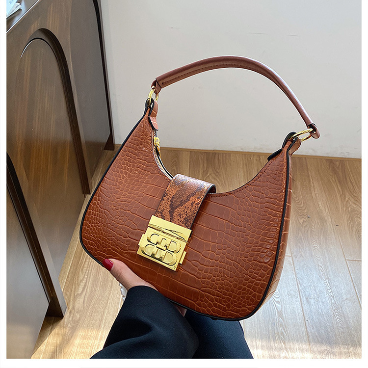 Cross-border women's bag 2023 new simple fashion shoulder bag retro crocodile pattern ladies underarm Messenger bag bags_voghion.com