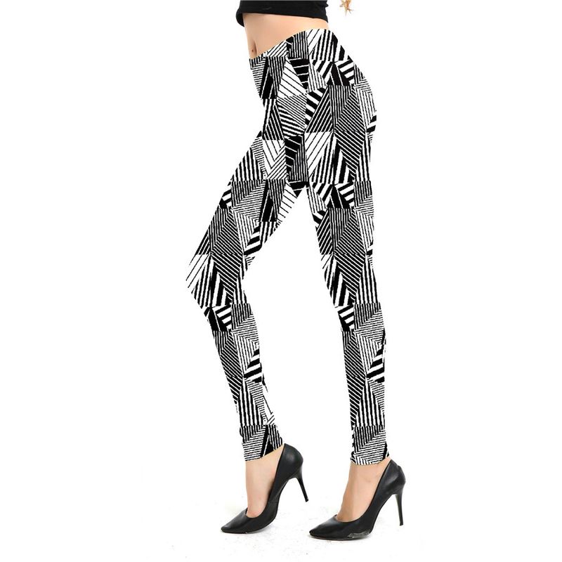 Leggings sportivi elastici a nove punti con stampa scozzese a righe alla moda da donna_voghion.com