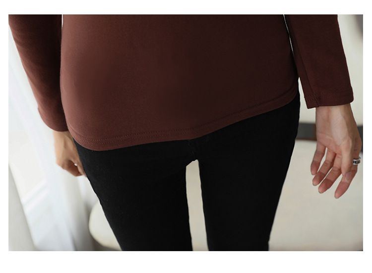 Temperamentvolles neues Herbst-Langarm-T-Shirt für Damen, schmale Passform und schlankmachender Schnitt, hoher Halsausschnitt mit Plüschboden,_voghion.com