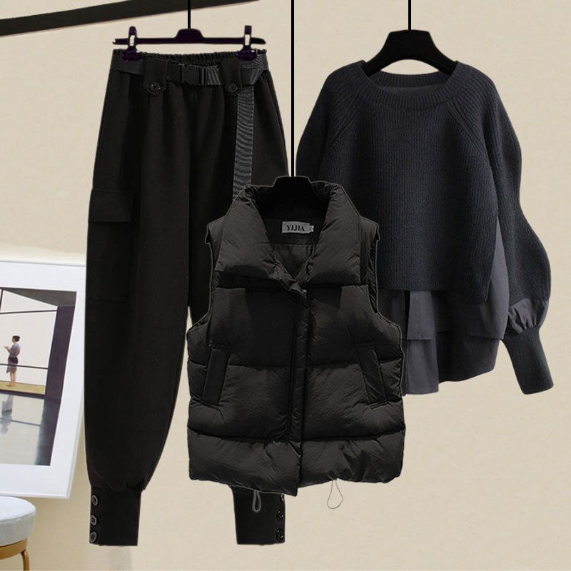 Damenbekleidung Übergröße Damen Herbst- und Winteranzüge für Damen Neue Art Weste Hemd Schlanke Overalls Dreiteiliger Anzug_voghion.com