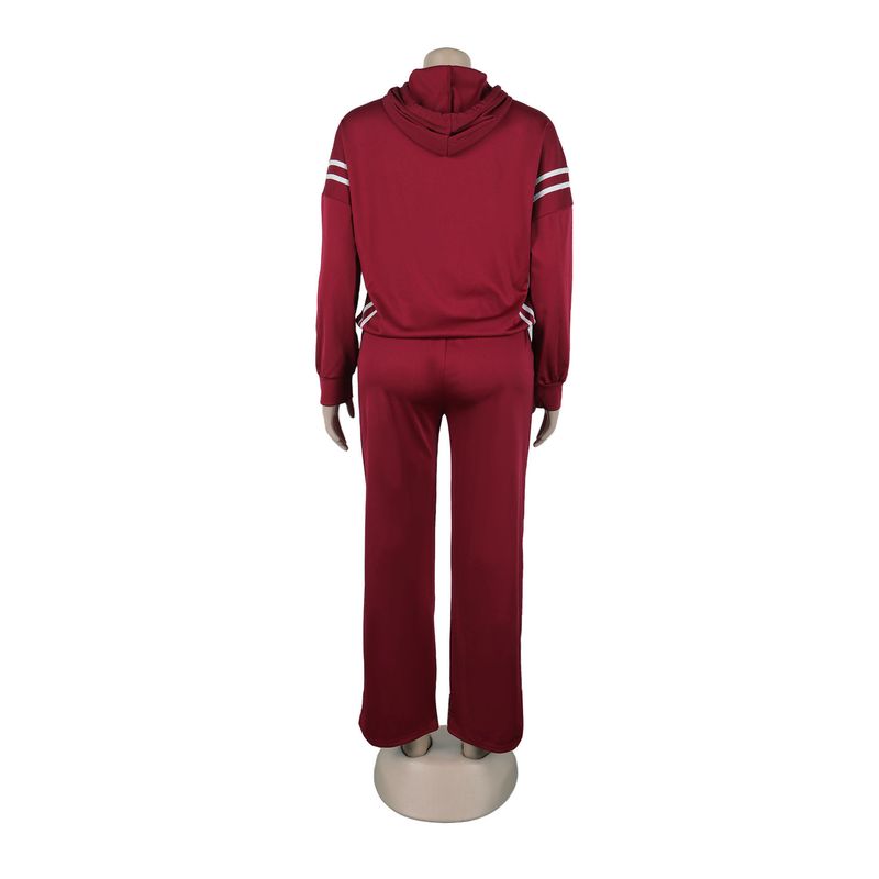 Damenbekleidung Zweiteiliges Set mit Kapuzenpullover mit Bandnähten_voghion.com
