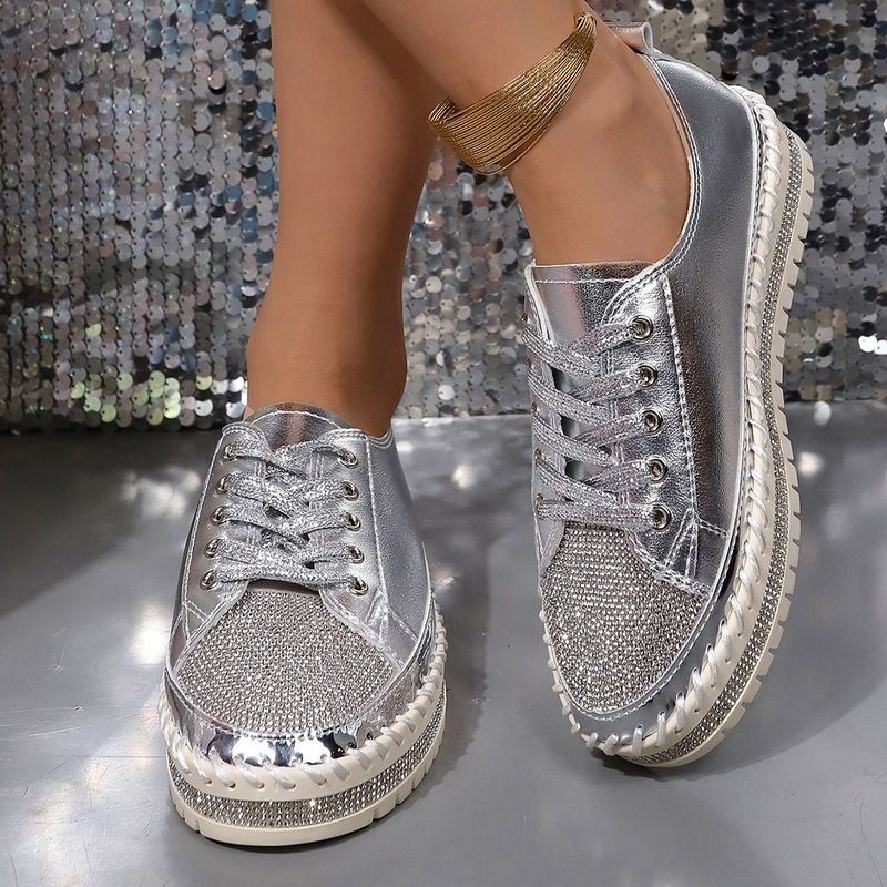 Scarpe piccole bianche con strass autunno nuovo tondo testa spessa fondo muffin mocassini scarpe lacci delle scarpe_voghion.com