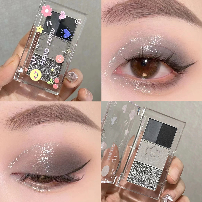 Eye Matte Glitzer-Lidschatten-Palette, wasserfeste, schimmernde Lidschatten-Make-up-Palette, matt, kühler Ton, schwarze Augen-Pigmen_voghion.com