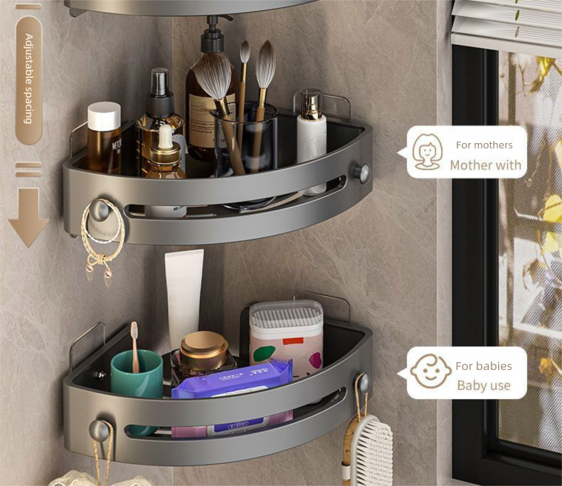 SOWE - Estante de almacenamiento de pared triangular de plástico sin taladro para lavabo comercial, organizador de baño y cocina_voghion.com
