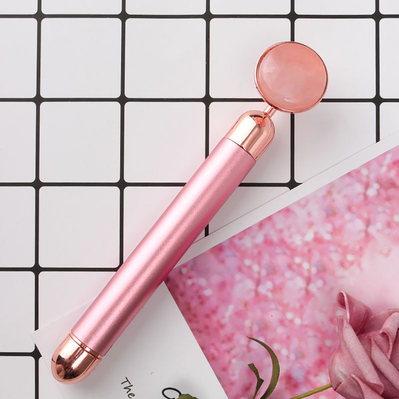 Rouleau de massage électrique pour le visage en quartz rose, soin de la peau en jade naturel, massage du visage pour le visage, le cou, le corps, outil de beauté, lifting et amincissement_voghion.com
