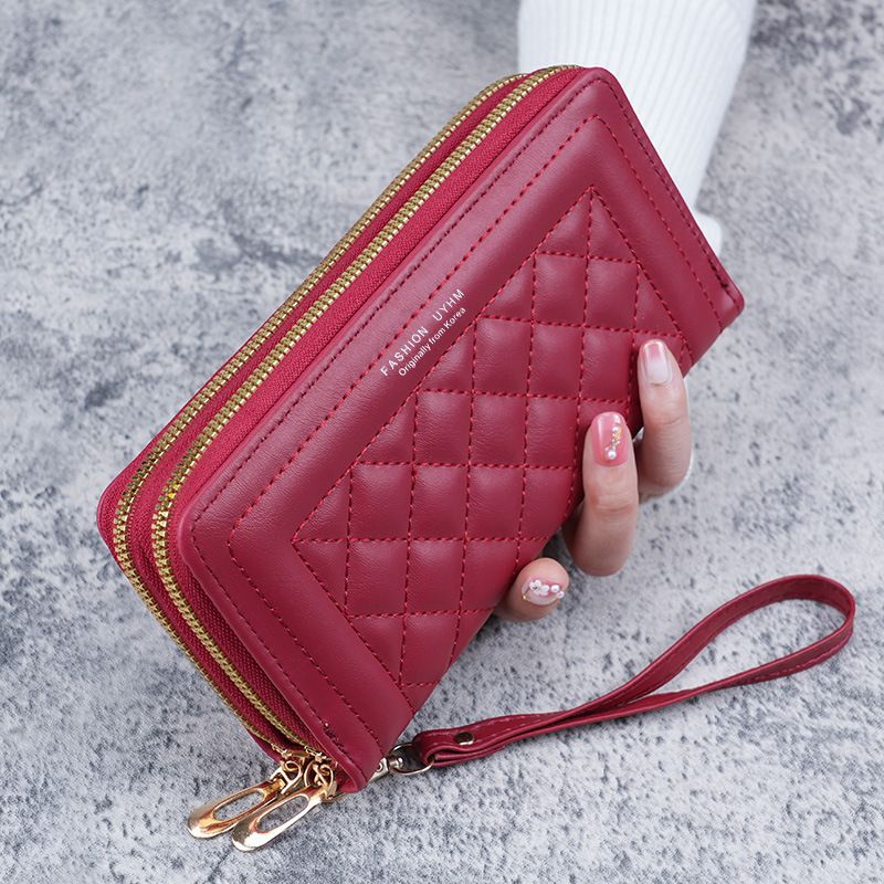 Cartera de mujer Nueva cartera larga de estilo coreano para mujer, cartera para teléfono informal, billetera con doble cremallera, tarjetero de gran capacidad_voghion.com