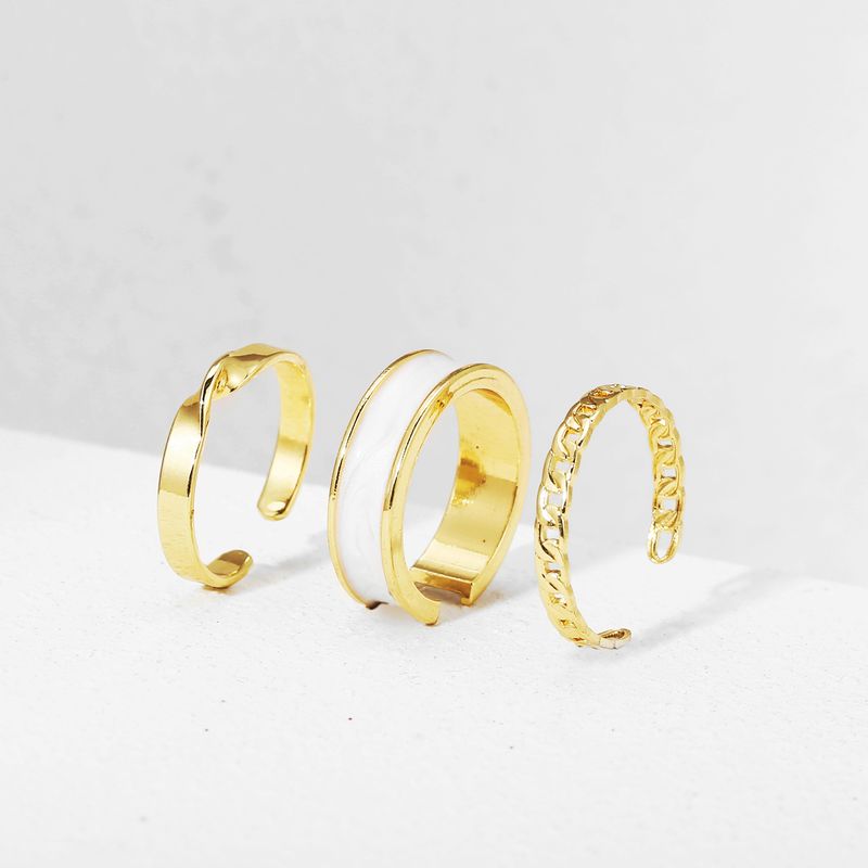 Trendy Geometric Drop-Resin Ring Set For Women - Stackable Minimalist Wide Band Statement Finger Rings (3-Piece Set)_voghion.com