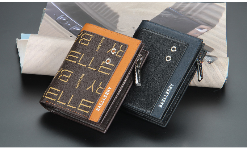 Baellerry Men's Wallet New Fashion Zipper Buckle Coin Purse Retro Wallet Vertical Coin Purse_voghion.com