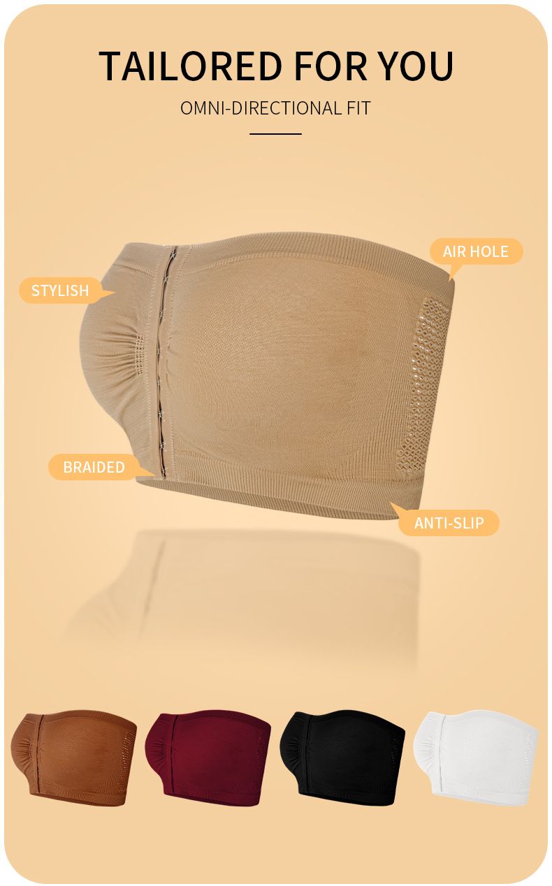 Plus Size Women's Bra With Front Closure, Strapless, Push-Up, No Underwire, Tube Top, Beautiful Back_voghion.com