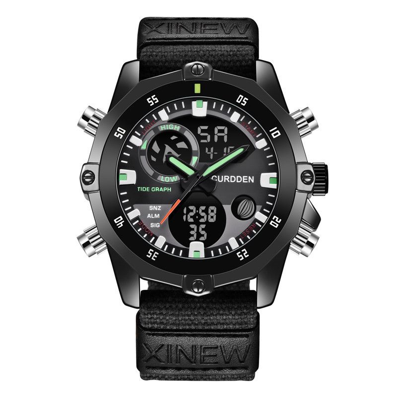 Herren-Sportuhr mit Nylonarmband – Doppelanzeige analog und digital, multifunktional mit Kalender, Alarm, GMT und Leuchtfunktion_voghion.com