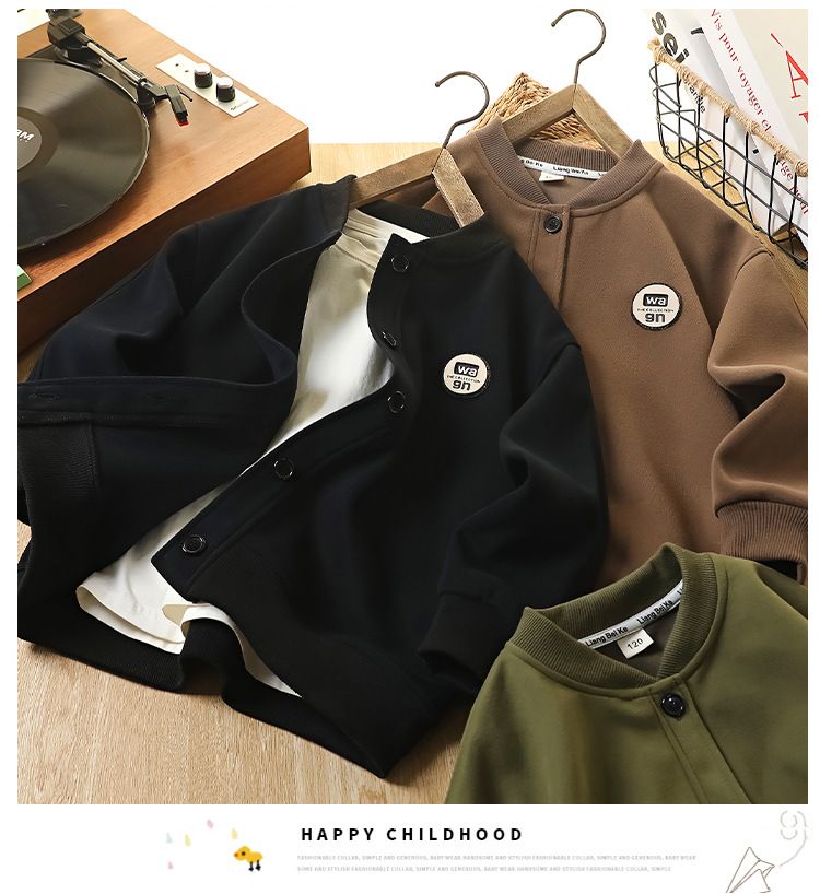 Abbigliamento per bambini in stile retrò, autunno e inverno, comodo colletto da baseball, giacca casual alla moda_voghion.com
